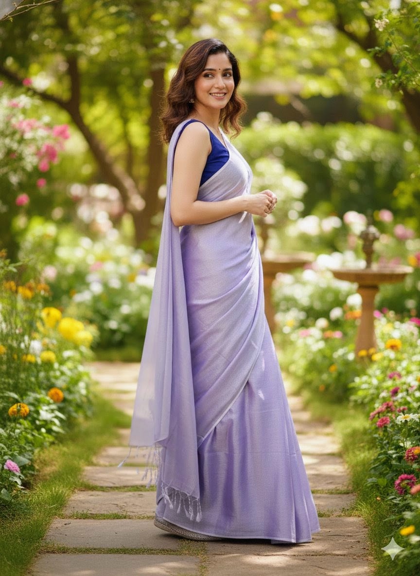 Lavanya – Soft Lavender Handloom Tissue Saree