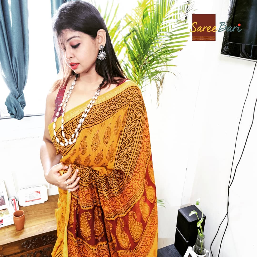 Mustard Maheshwari Bagh Print