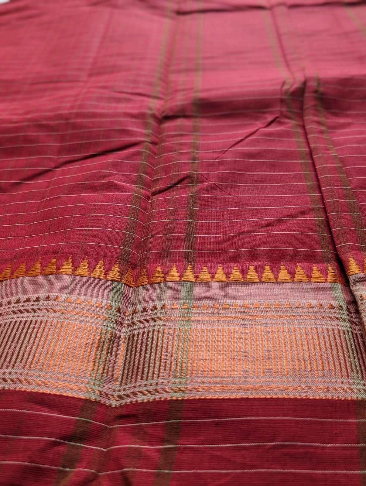 Red Yellow Check Kanchi Cotton Saree