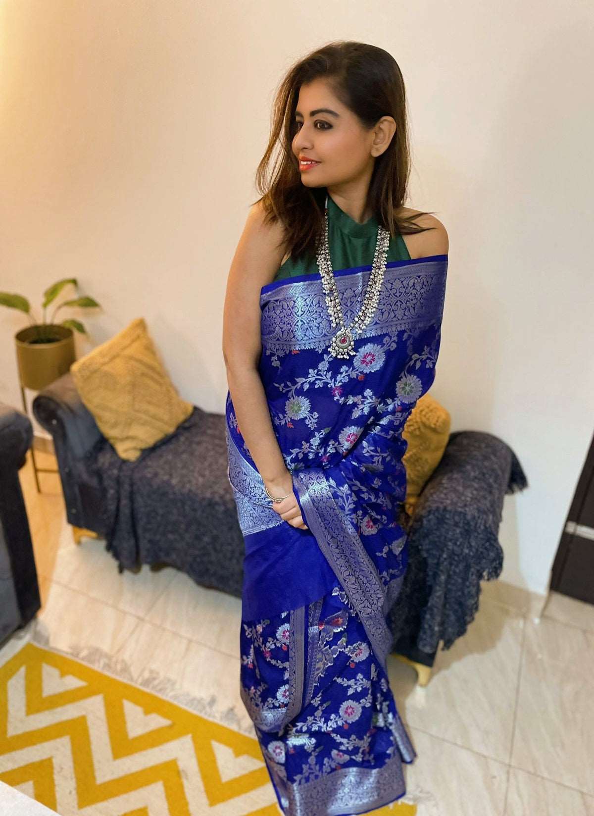 Royal Blue Sapphire Banarasi Semi-Georgette Saree