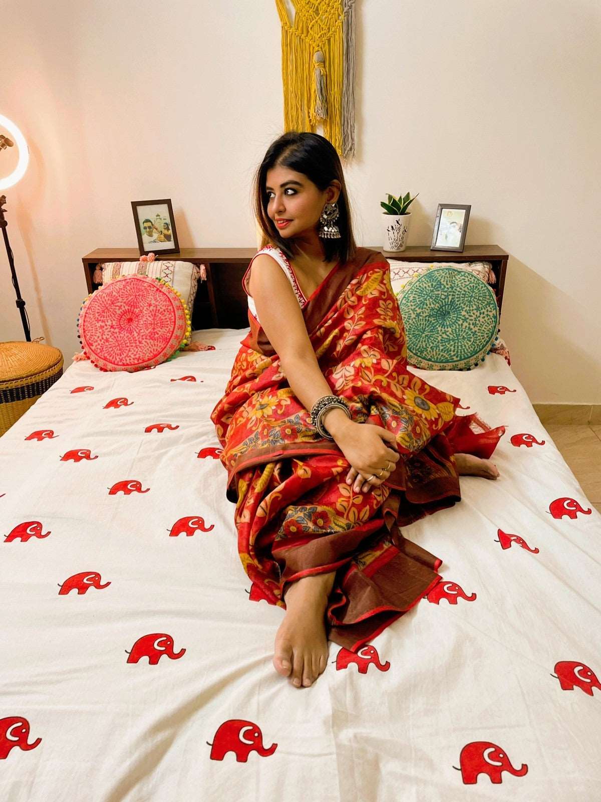 Crimson Charm Kalamkari Tussar Silk