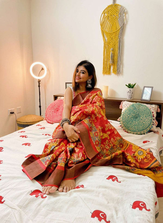 Crimson Charm Kalamkari Tussar Silk