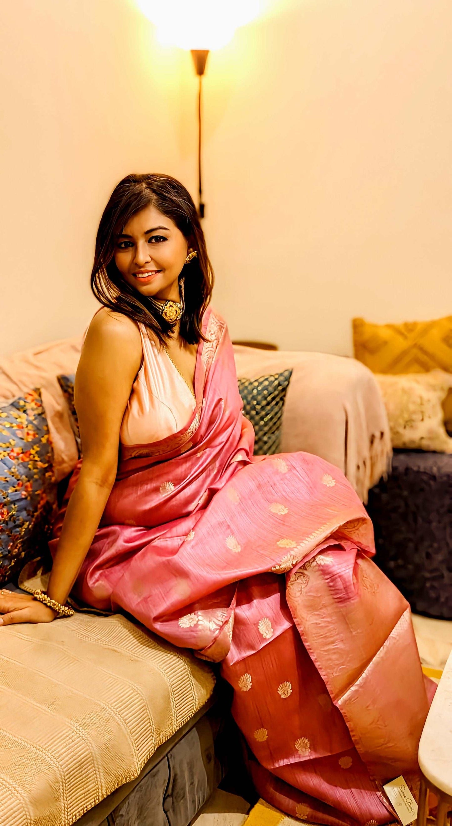 Blush Bloom Munga Silk Banarasi Saree