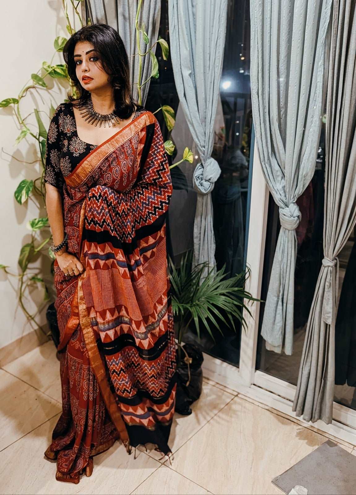 Scarlet Mangalgiri Ajrakh Elegance