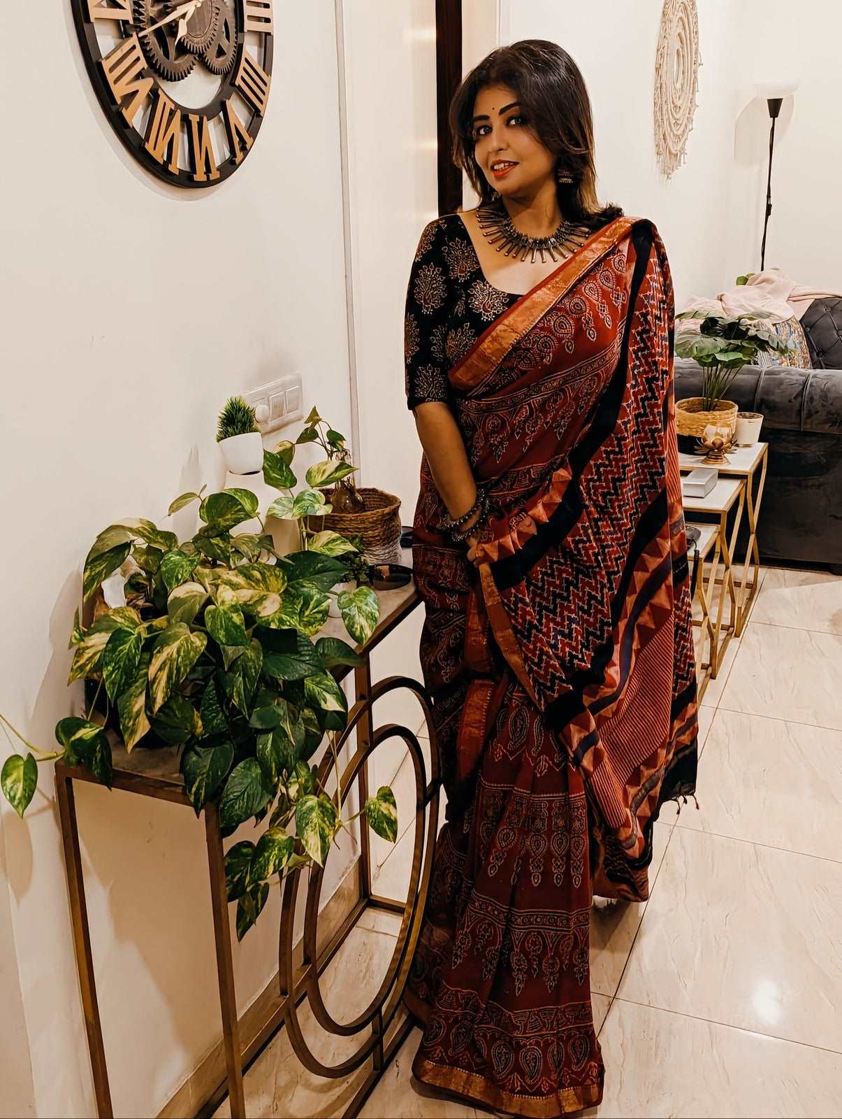 Scarlet Mangalgiri Ajrakh Elegance