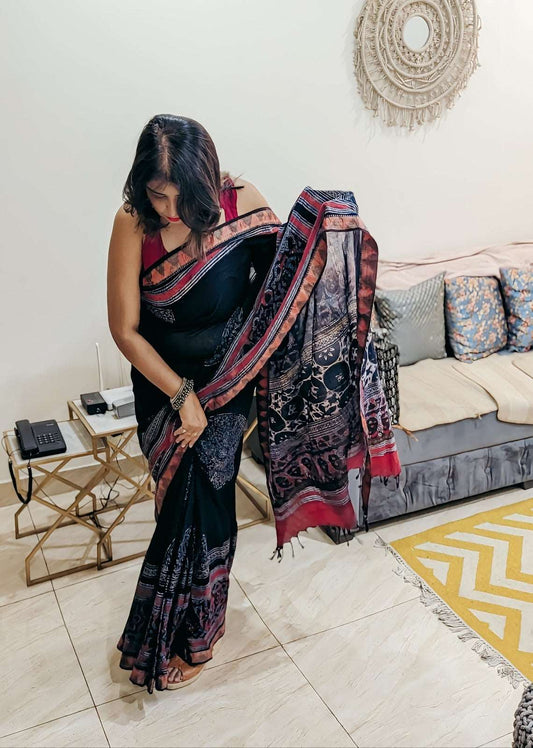 Indigo Reverie Mangalgiri Ajrakh Handblock