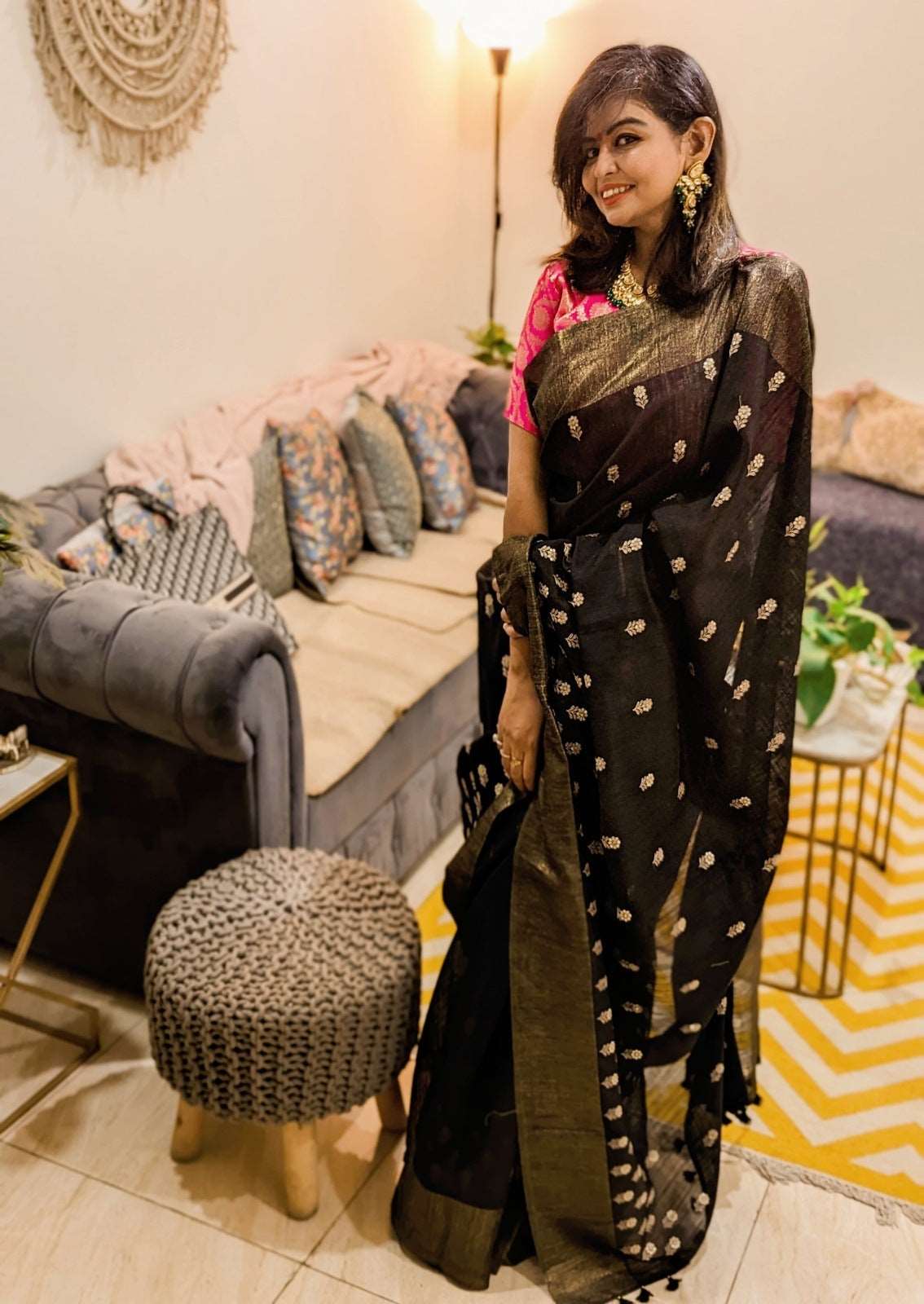 Nocturnal Elegance Matka Silk Embroidery