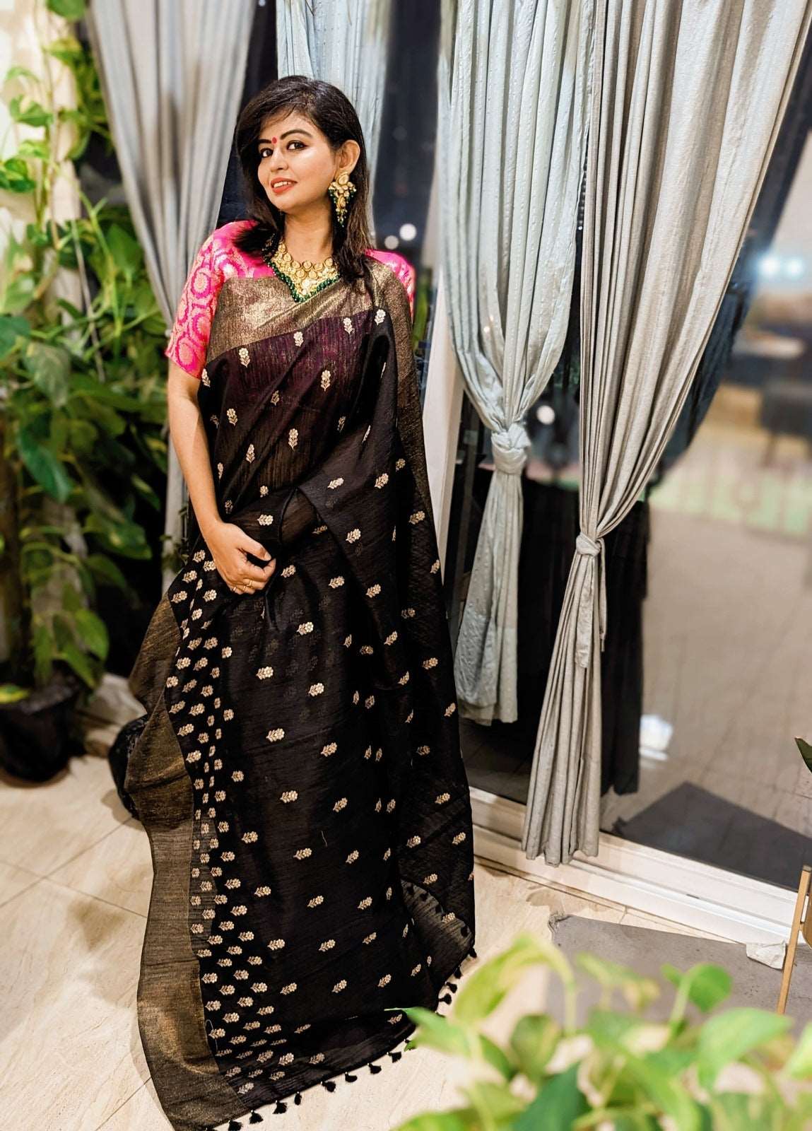 Nocturnal Elegance Matka Silk Embroidery