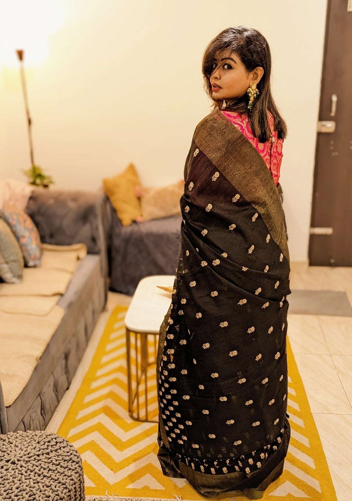 Nocturnal Elegance Matka Silk Embroidery