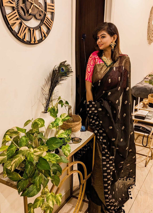 Nocturnal Elegance Matka Silk Embroidery