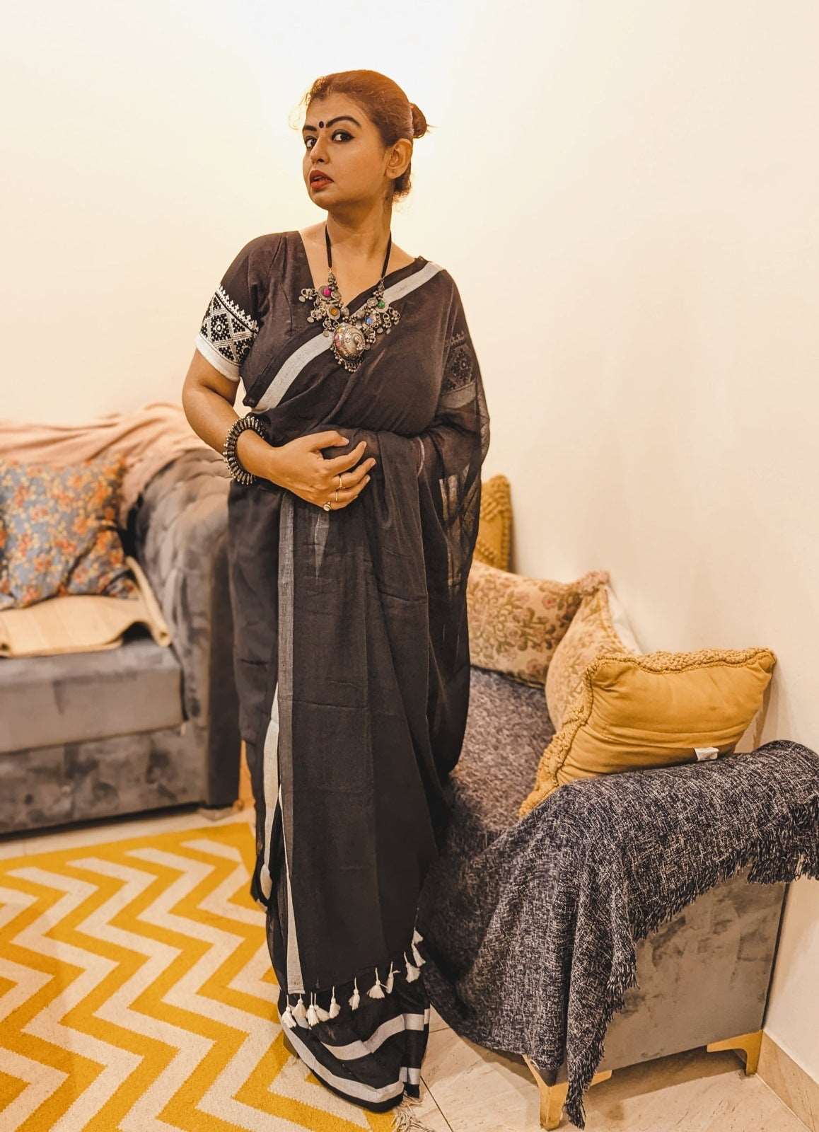 Ebony Elegance Mul Saree