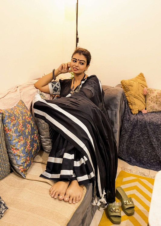 Ebony Elegance Mul Saree