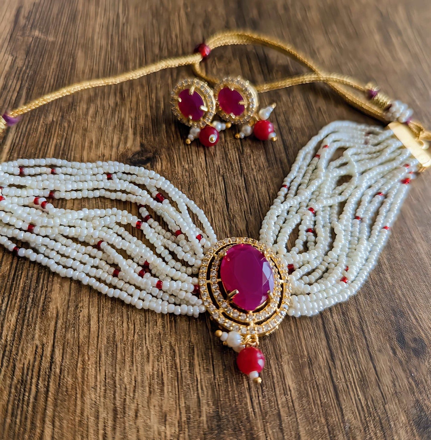 Elegance Ruby Pearl Necklace