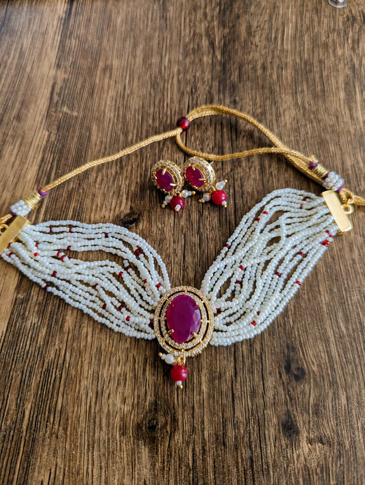 Elegance Ruby Pearl Necklace