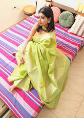 Lime Glow Banarasi Chanderi Sico Saree