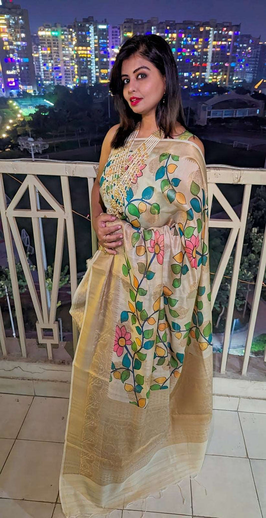 Pristine Radiance Banarasi Kora Kalamkari