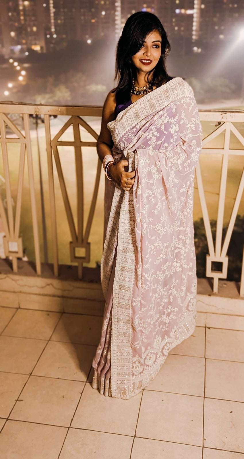 Pristine Blush Thread Embroidery Georgette Saree