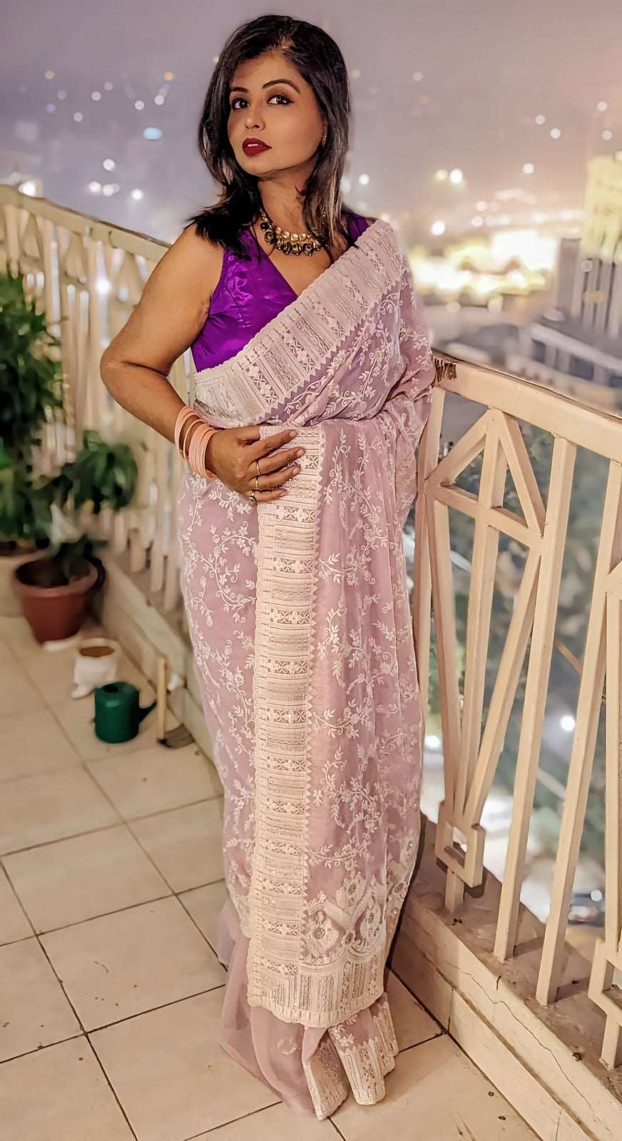 Pristine Blush Thread Embroidery Georgette Saree