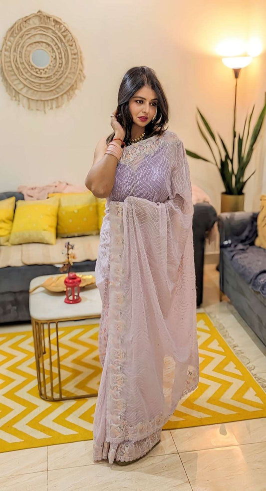 Mauve Mirage Georgette Saree Sequence