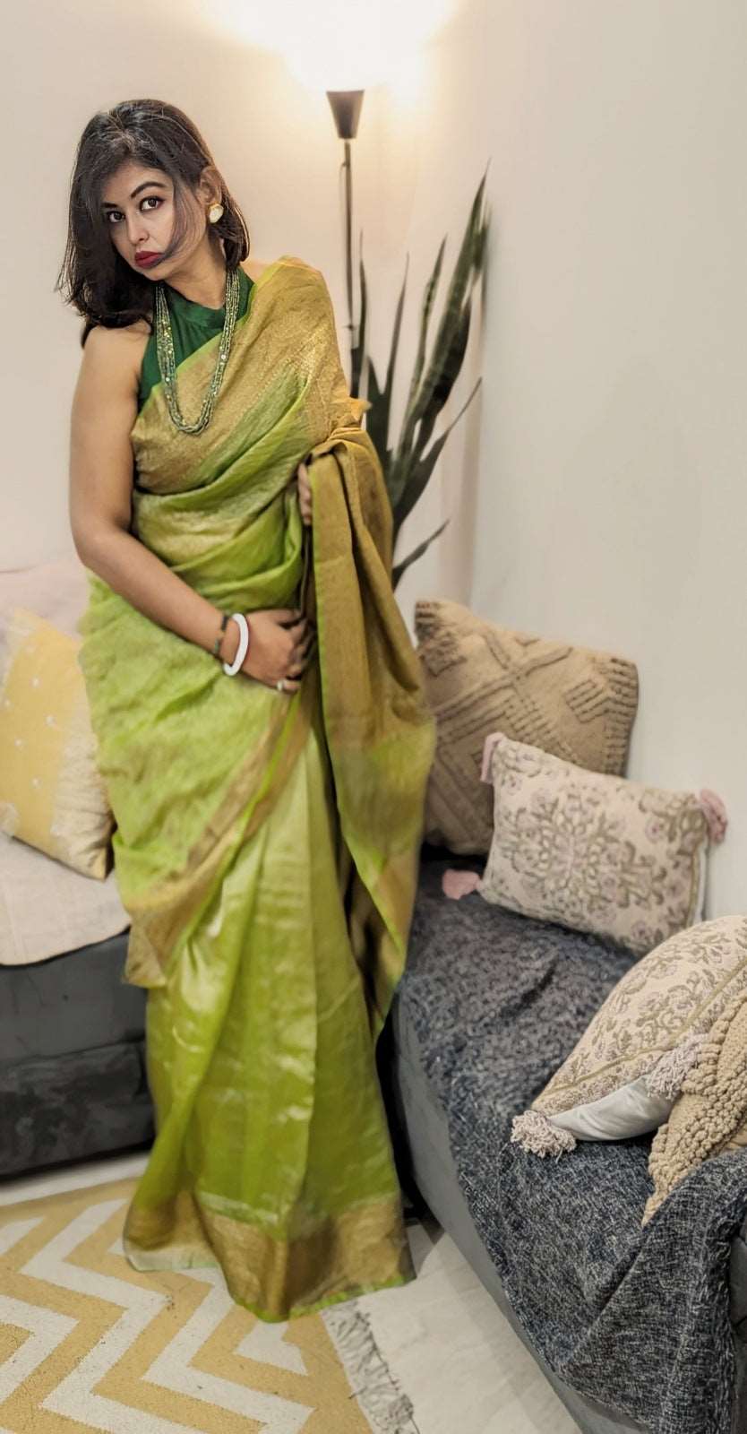 Leafy green Crushed Tissue Banarasi