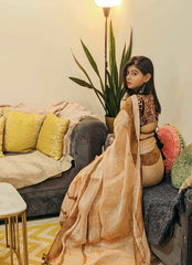 Peaches & Cocoa Handwoven Linen Saree