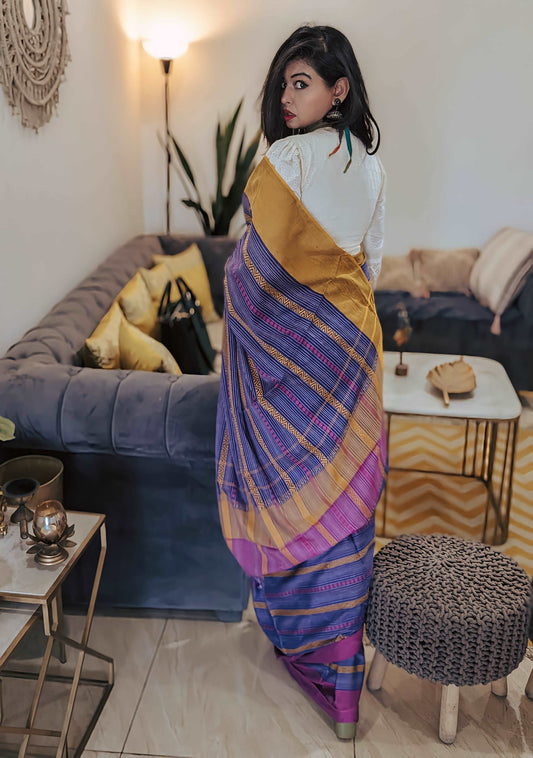 Royal Purple Hallmarked Handloom Dhoneykhali Saree