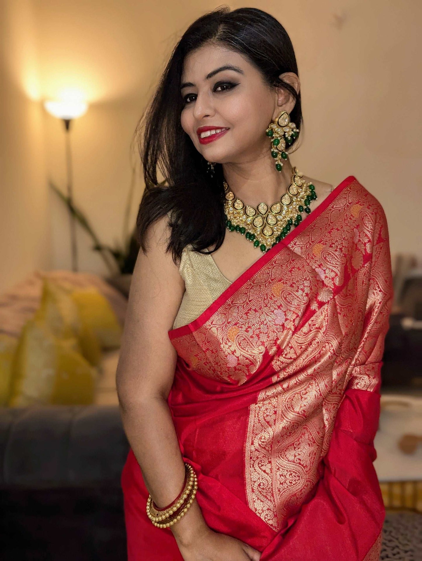 Crimson Red Banarasi Chiniya Silk Saree