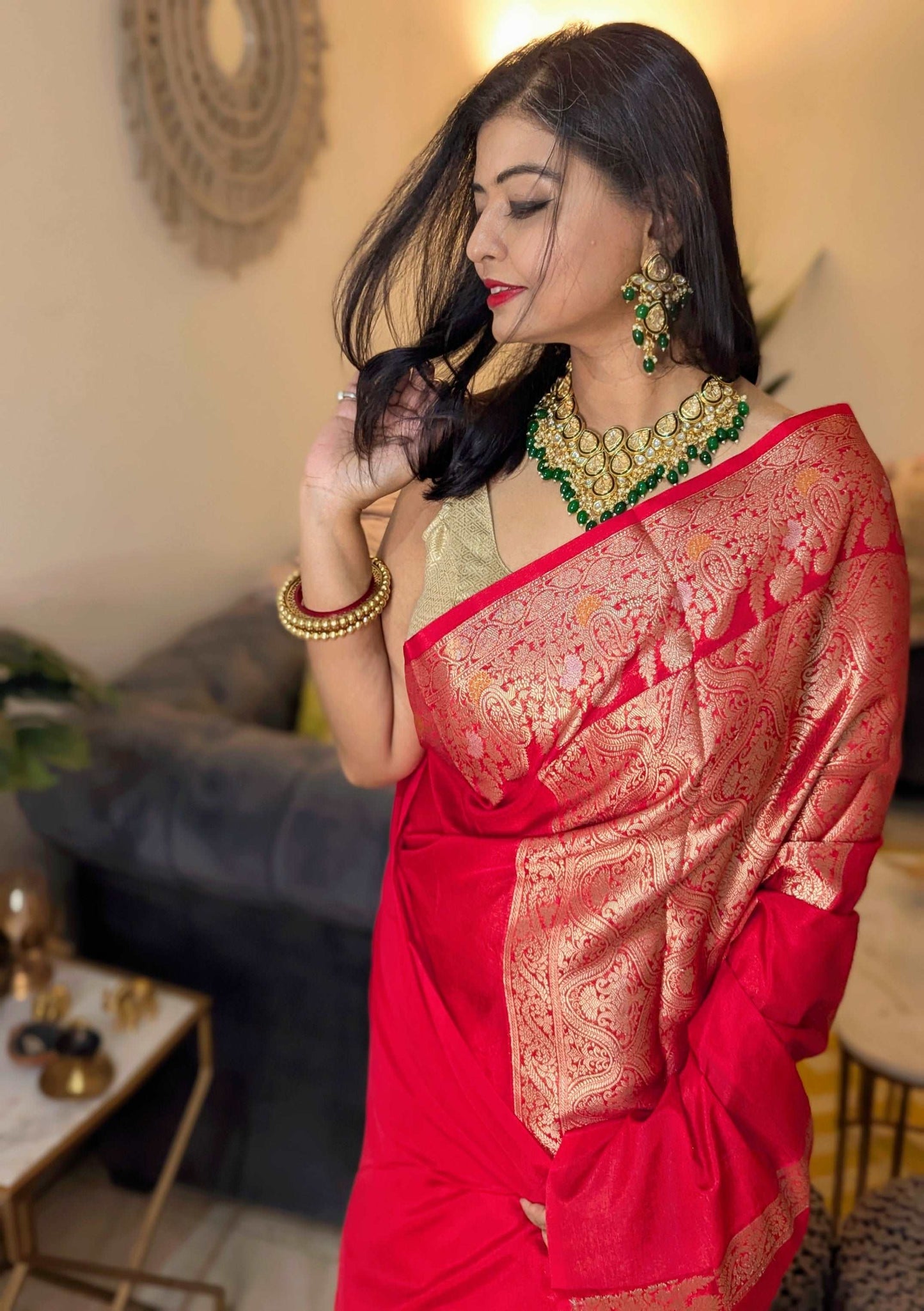 Crimson Red Banarasi Chiniya Silk Saree