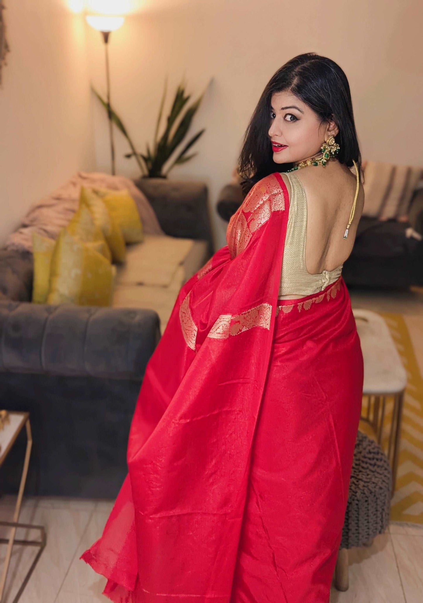 Crimson Red Banarasi Chiniya Silk Saree