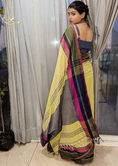Lime Yellow Bengal Loom Saree