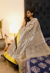 Moonlit Radiance Silver Tissue Saree