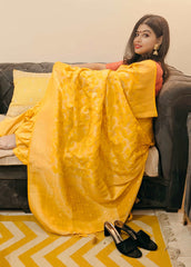 Golden Aura Semi Mustard Yellow Tussar Banarasi Silk Saree
