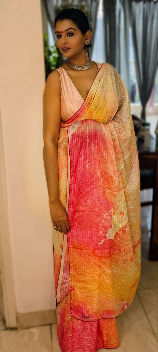 Sunrise Bliss Pure Chiffon Tie-Dye Saree