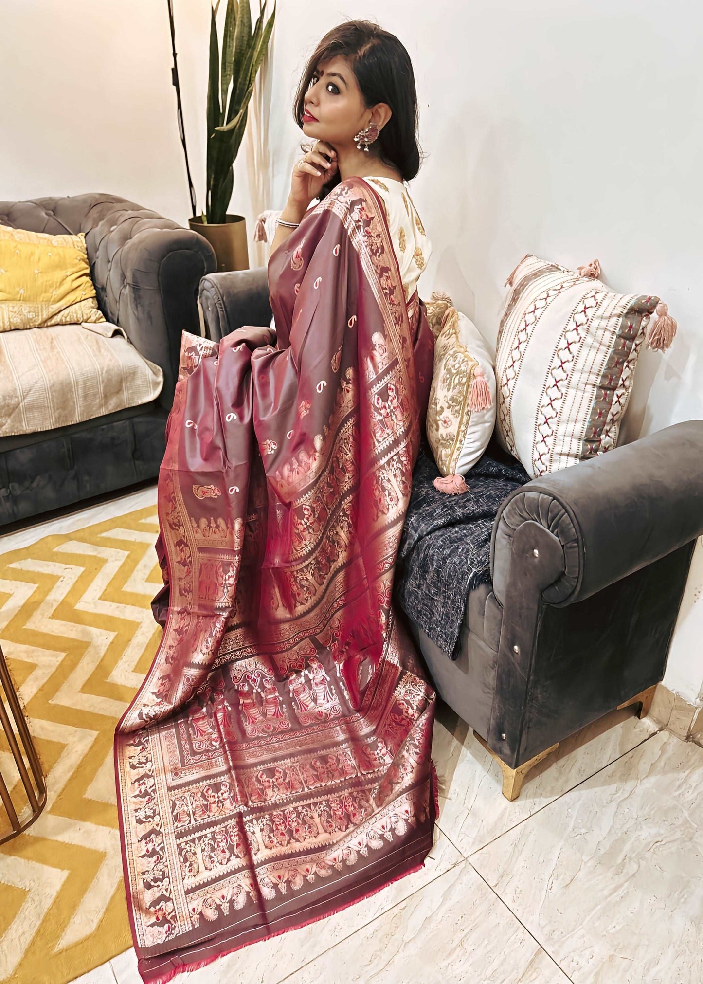 Mythic Splendor Semi Katan Baluchuri Saree