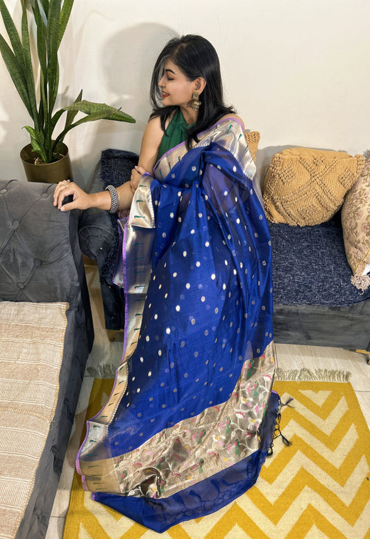 Regal Radiance Royal Blue Paithani Saree