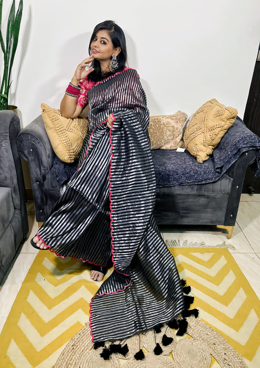 Midnight Elegance Soft Tissue Saree