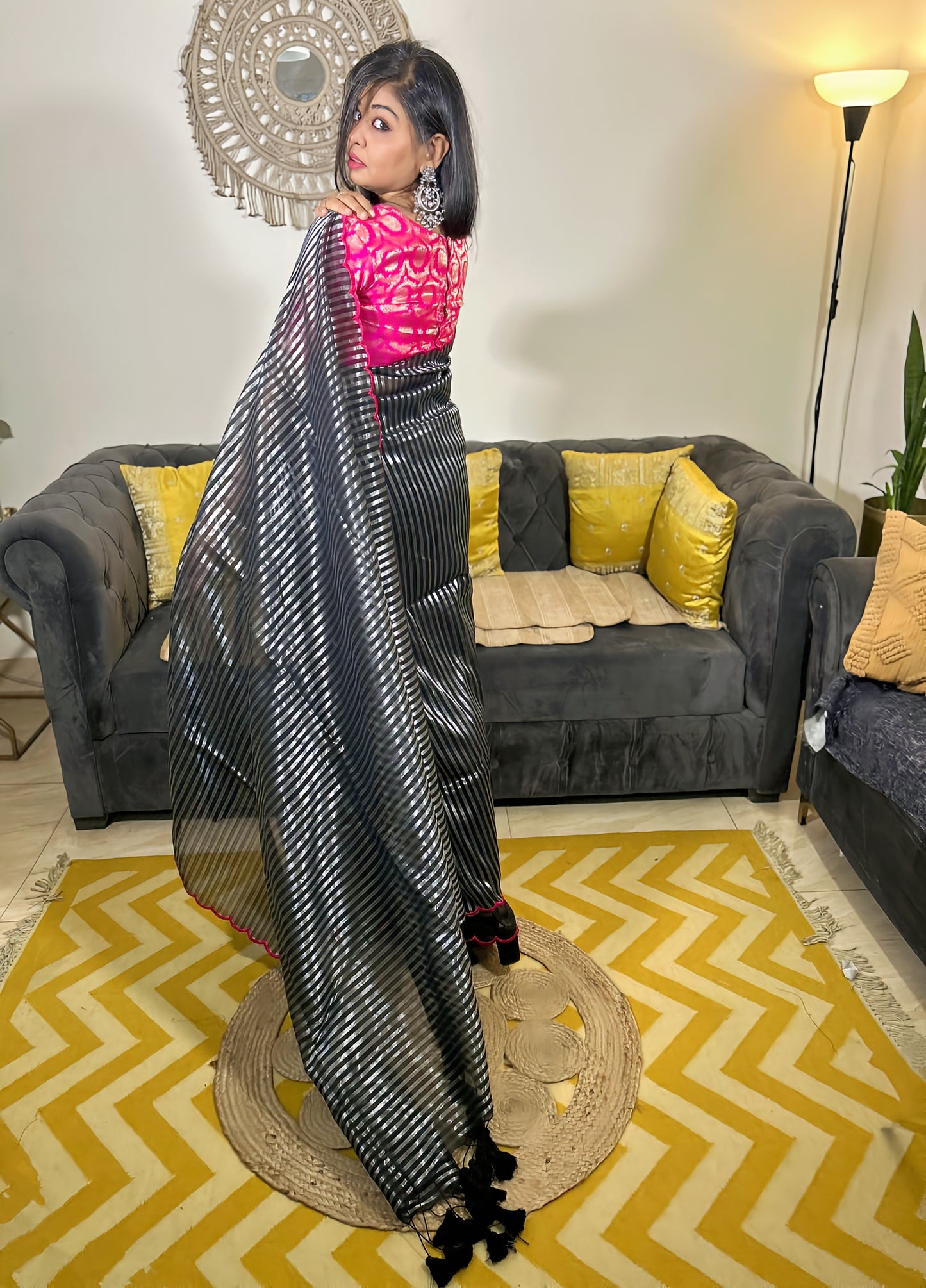 Midnight Elegance Soft Tissue Saree