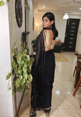 Black Mul Cotton Saree with Sitara Embellishment