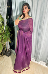 Royal Wine Mul Cotton Saree with Zari Work