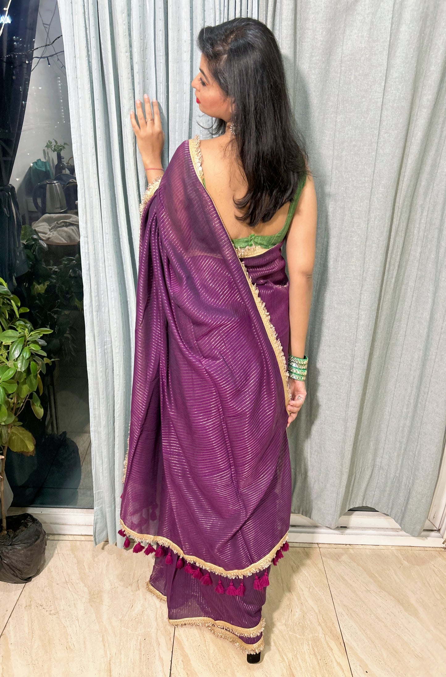 Royal Wine Mul Zari Saree