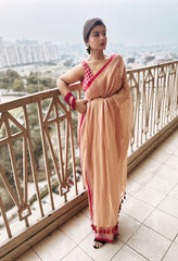 Sandstone Elegance Handwoven Mul Cotton Saree
