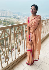 Sandstone Elegance Handwoven Mul Cotton Saree
