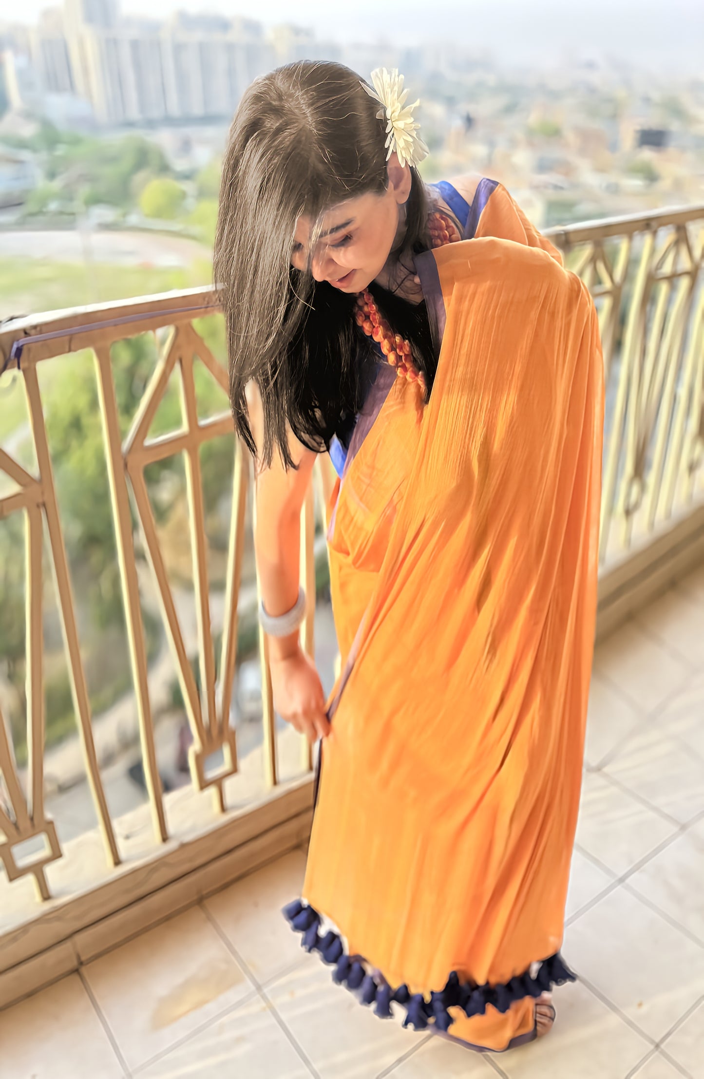 Mustard Glow Mul Saree