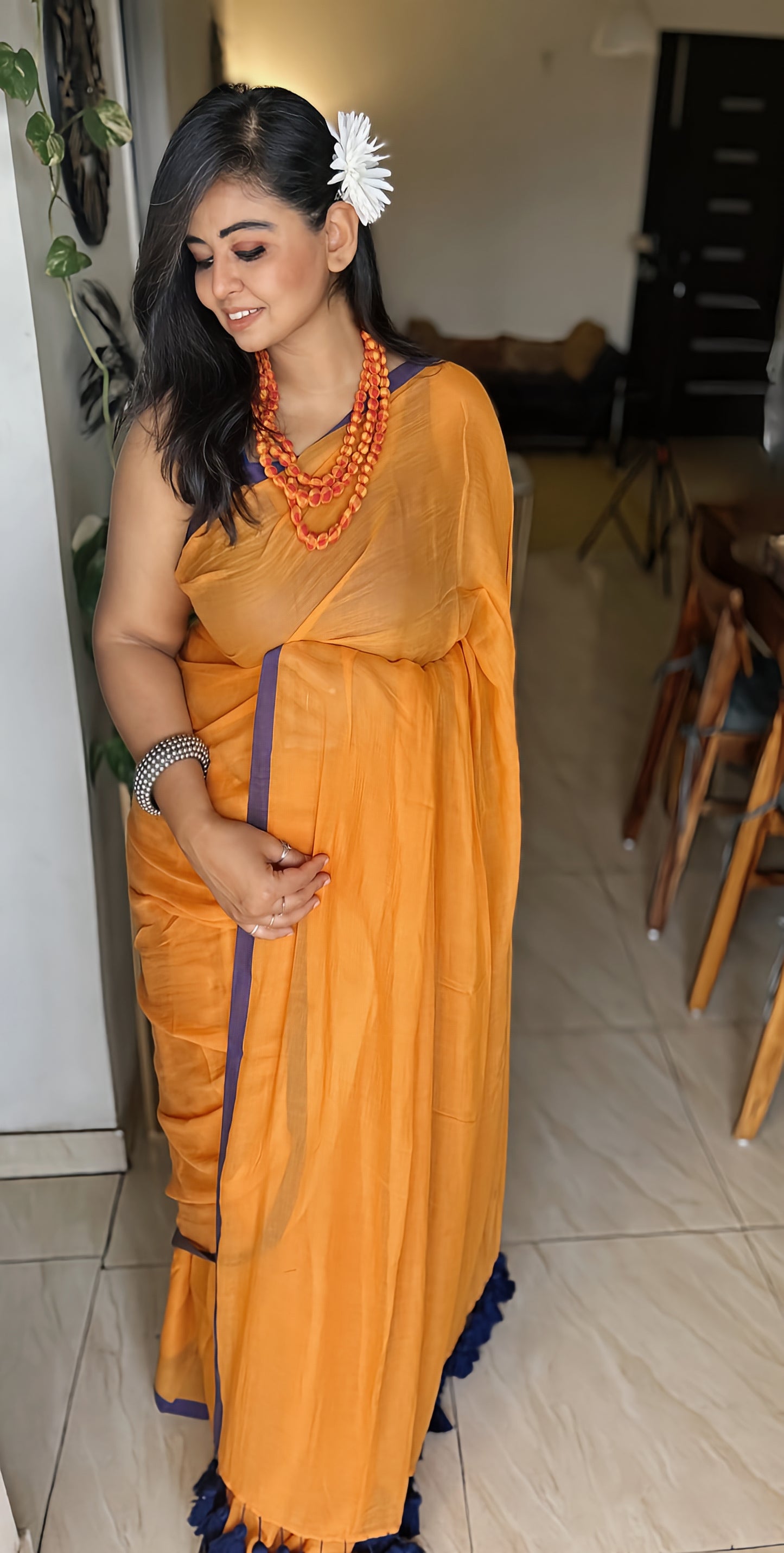 Mustard Glow Mul Saree