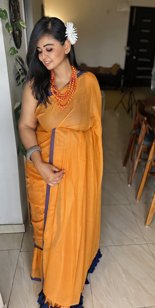 Mustard Glow Mul Saree
