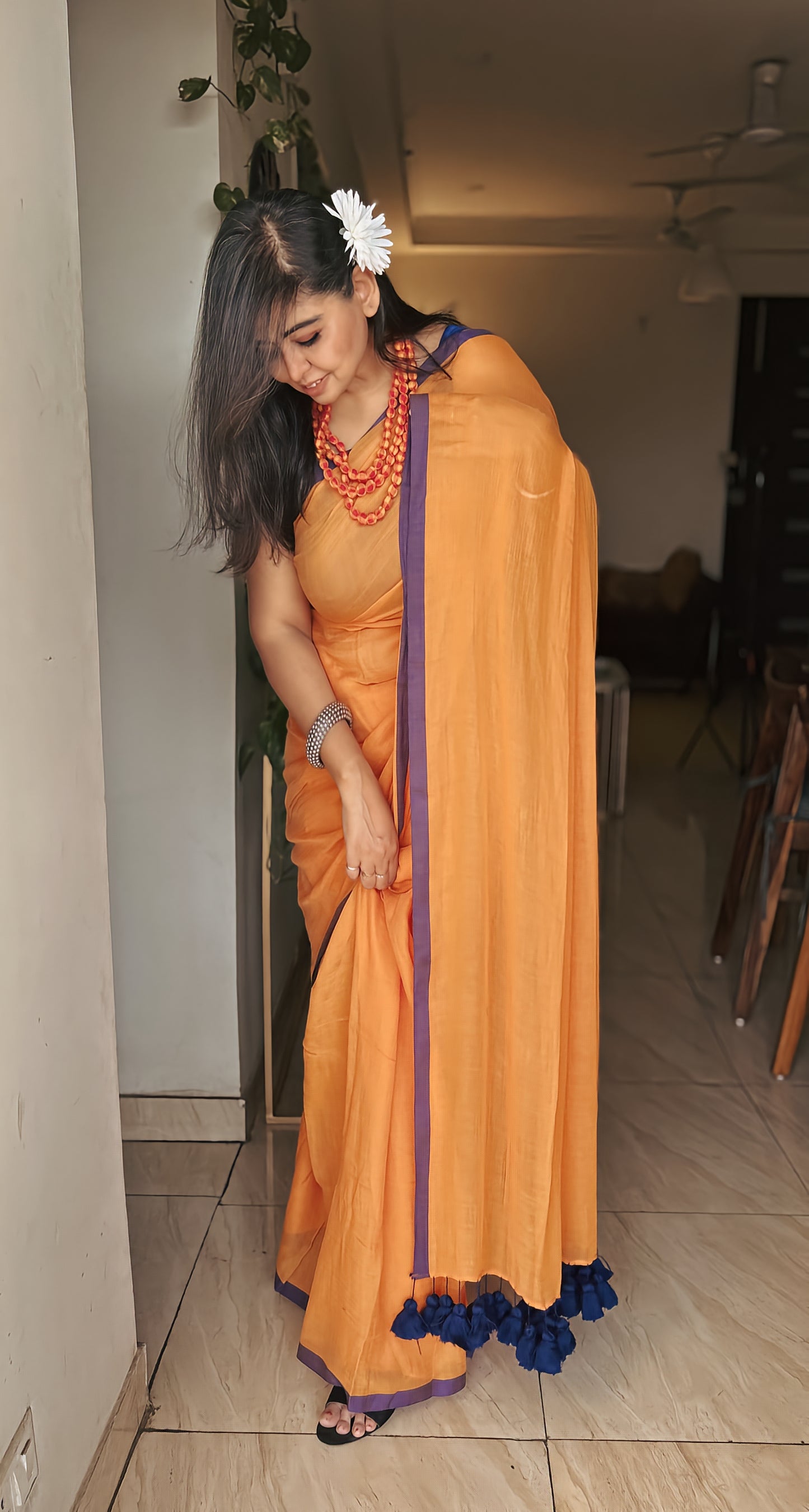Mustard Glow Mul Saree