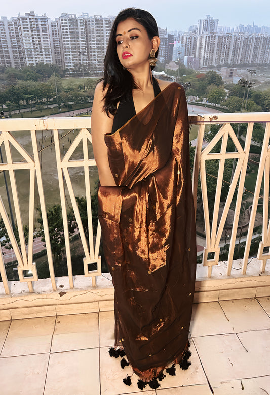 Tamarind Glow – Soft Tissue Sitara Saree