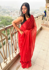 Gulnaar Deep Red Soft Tissue Saree