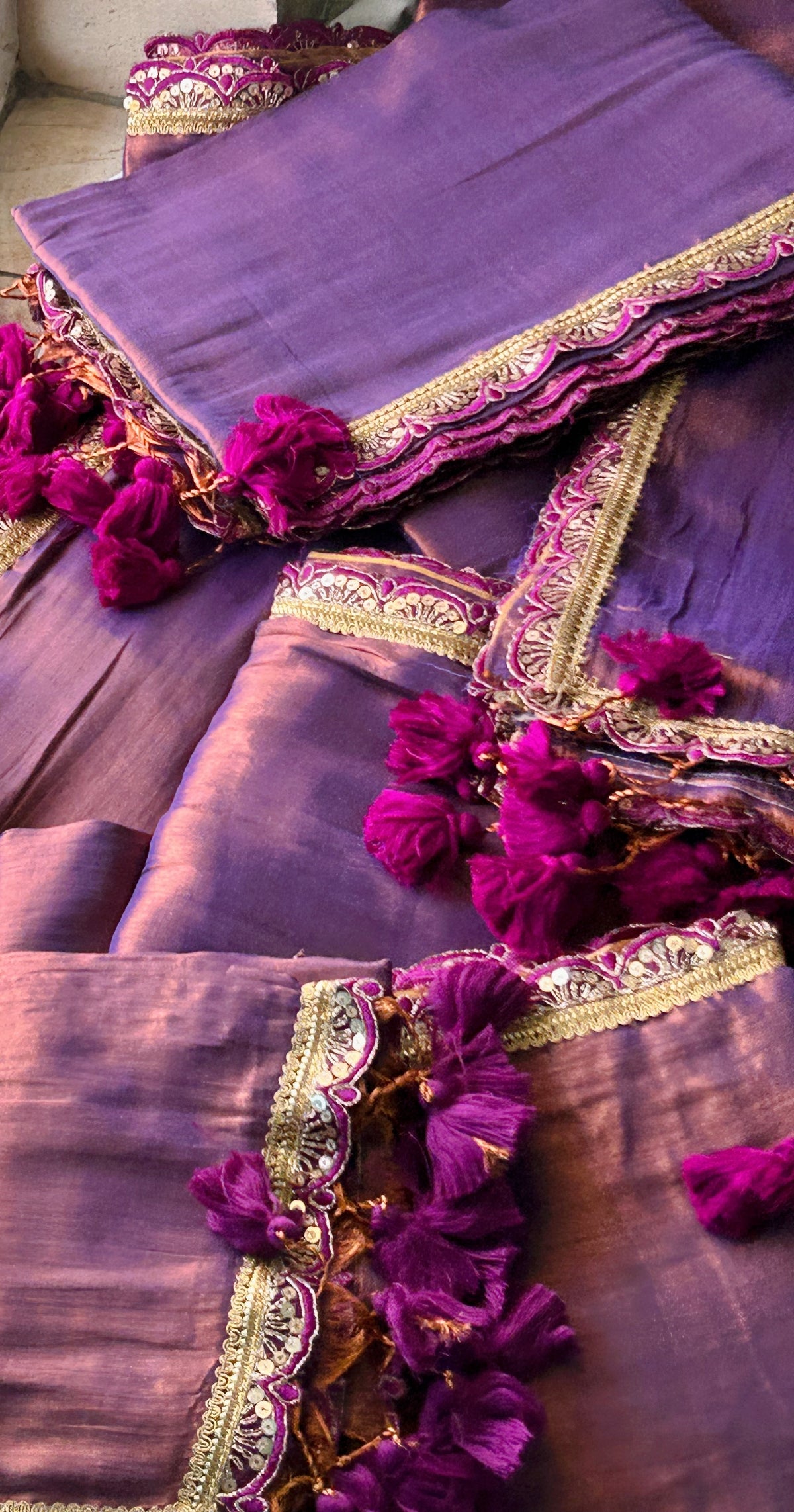 Dark Lavender Grace Mauve Soft Tissue Saree