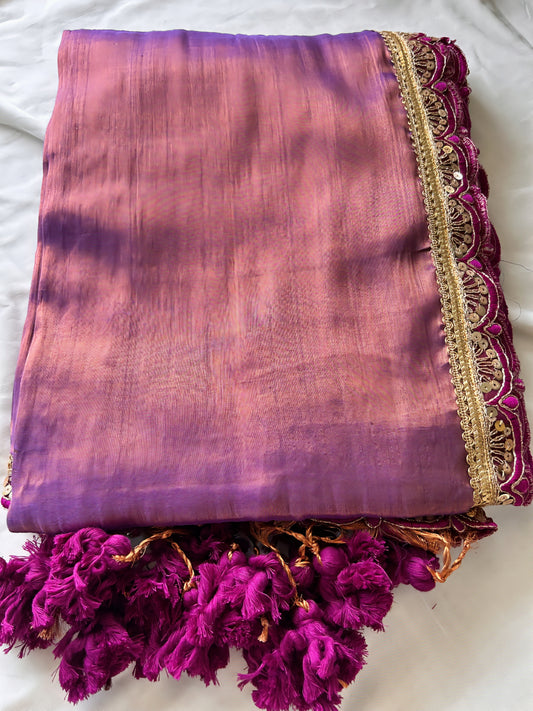 Dark Lavender Grace Mauve Soft Tissue Saree